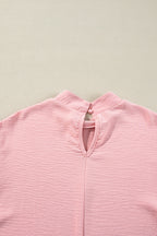 Gossamer Pink Swiss Dot Balloon Sleeve Loose Blouse