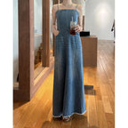 Elegant Figure-flattering Denim Slip Dress With A Side Slit