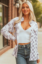 Black Checkerboard Flap Pocket Button Front Shacket