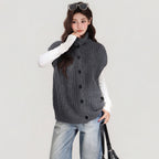 Grey Lapel Knitted Vest Sweater Warm Coat Women's Autumn And Winter Innerwear Top