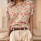 Women's Retro Short-Sleeve Jacquard Knit Top