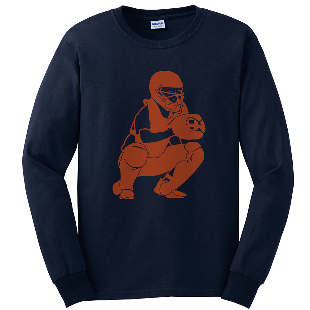 Baseball Catcher Graphic Design Men's Cotton Long Sleeve T-shirt