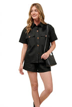 SO ME Button Down Denim Game Day Top and Shorts Set