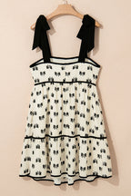 White Bow Knot Color Contrast Trim Knotted Shoulder Mini Dress