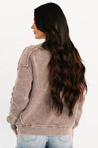 Chestnut Mineral Wash Exposed Seam Patchwork Knit Open Sweater Cardigan