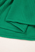 Green Solid Color Ribbed Ruffle Tank Top and Pants Set