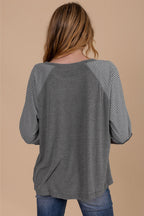 Tillandsia Purple Contrast Print Striped Raglan Long Sleeve Loose Top