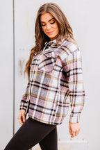 Green Geometric Plaid Print Pocketed Shacket