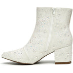 New Yayone Womens 9.5 White Sparkle Pearl Size Zip 2.5"Block Heel Ankle Boots