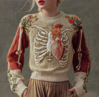Womens Printed Crew-Neck Sweater Top