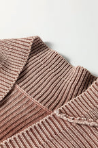 Chestnut Mineral Wash Exposed Seam Patchwork Knit Open Sweater Cardigan