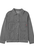 Blue Stripe Washed Oversized Pocketed Denim Jacket
