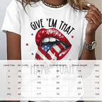 Women's Round Neck American Flag Lips & Stars Print Summer Top