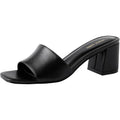 New Pizz Annu Womens 7 Black Faux Leather Open Toe 2.5" Block Heel Shoes w Flaw