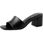 New Pizz Annu Womens 7 Black Faux Leather Open Toe 2.5" Block Heel Shoes w Flaw