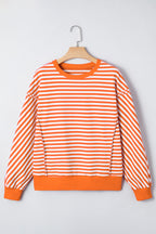 Orange Stripe Exposed Seam Drop Shoulder Casual Pullover Top