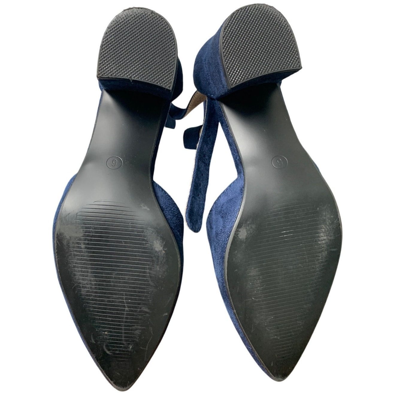 Idifu Womens Size 6 Navy Faux Suede Closed Toe 2" Block Heel Ankle Strap Shoes