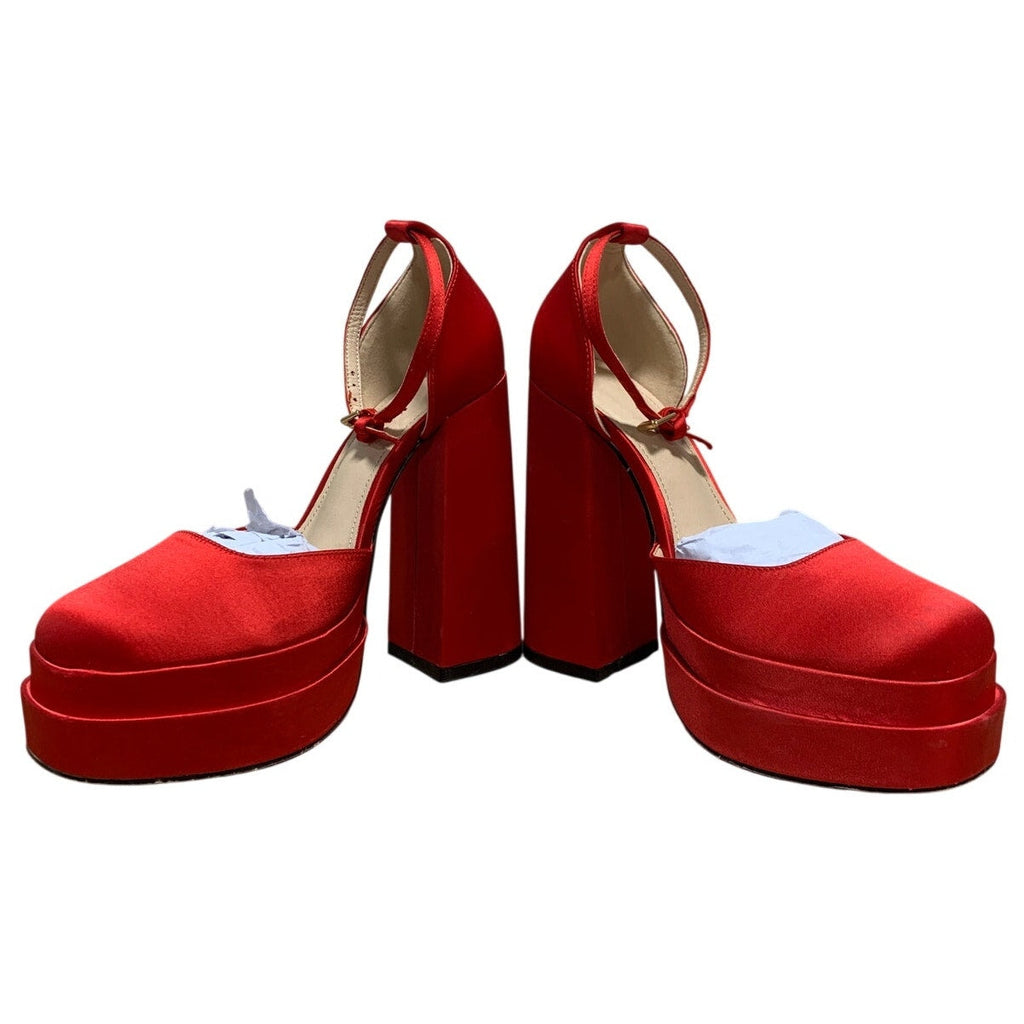 Vetaste Womens Size 7 Red 5.5" Platform Heels Closed Round Toe Ankle Strap Shoes