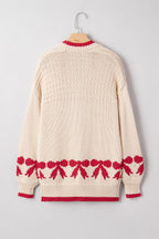 Apricot Bow Pattern Textured Open Front Baggy Cardigan