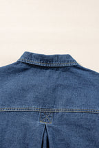 Blue Stripe Washed Oversized Pocketed Denim Jacket