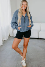Black Half Zip Kangaroo Pocket Mineral Wash Baggy Hoodie