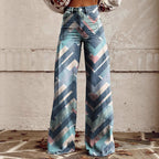Women's Printed Flare Pants – Mid-Waist Full Length Plus Size