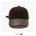 Women's Retro Suede Patchwork Baseball Cap – Leather Brim Dome Crown
