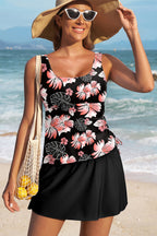 Blue Stripe Scoop Neck Adjustable Tankini and Matching Skort Bathing Suit