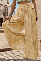 Perfee Printed Tied Wide Leg Pants