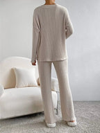 Ribbed Knit V-Neck Top and Pants Set