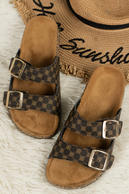Coffee Vintage Double Buckle Comfortable Slippers
