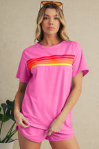 Beau Blue Colorful Striped Casual Tee