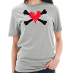 Bones and Scribbled Heart Graphic Design Short Sleeve Cotton Jersey T-Shirt