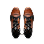 65-356-BRN BRAVO Italian Burnished Calfskin High Top Dress Sneaker Black / Brown