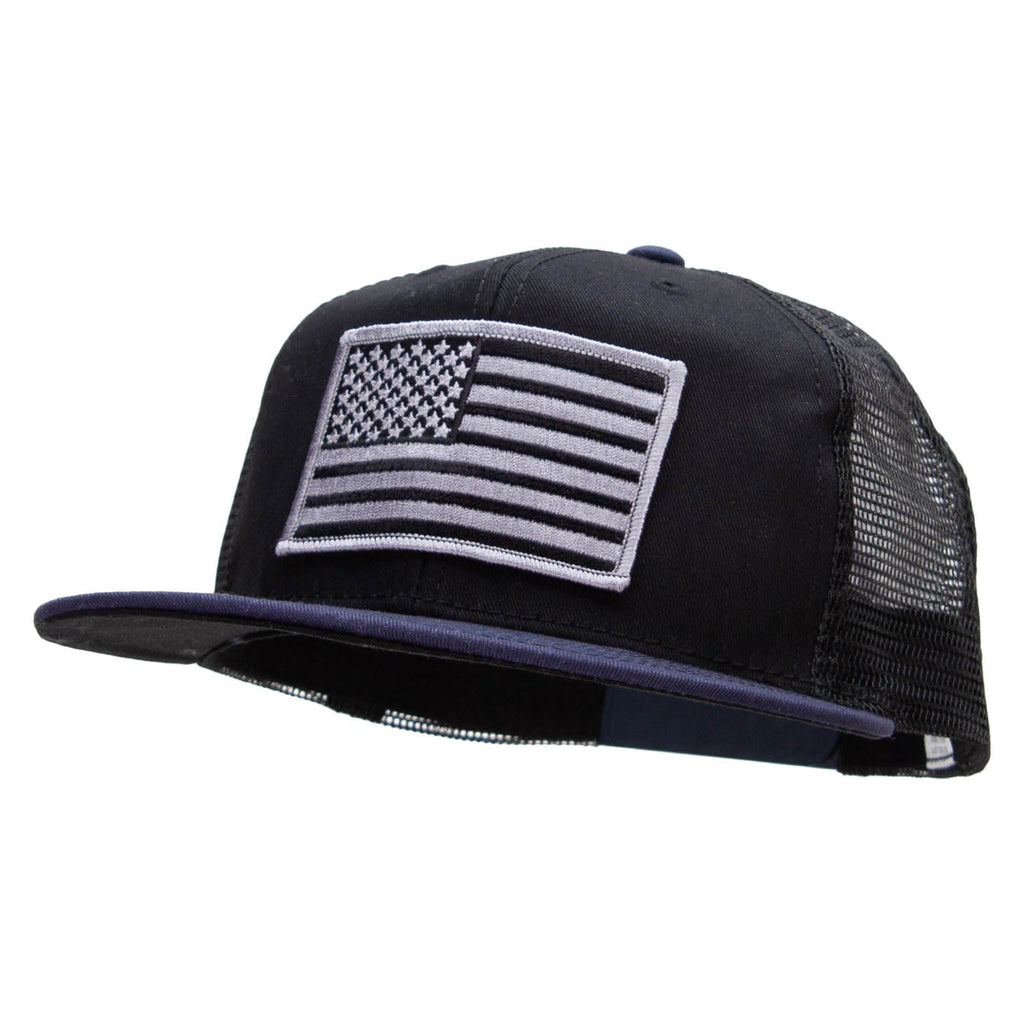 American Grey Flag Patched Big Size Flat Bill Trucker Cap
