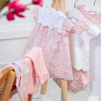 BUTTERFLY | Girls Pink Quilted Cotton Scalloped Pants Set