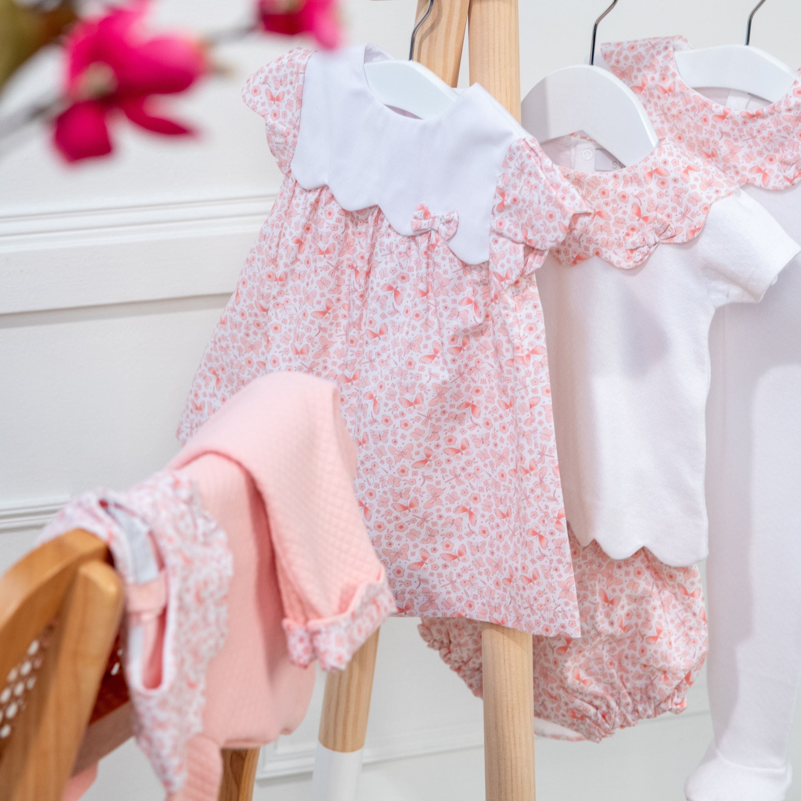BUTTERFLY | Girls Pink Quilted Cotton Scalloped Pants Set