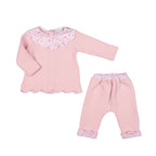 BUTTERFLY | Girls Pink Quilted Cotton Scalloped Pants Set