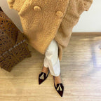 Women's Suede Pointed Toe Tassel Flats – Shallow Mouth Low Heel Casual Shoes