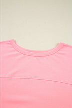 Gossamer Pink Floral Color Block Patchwork Long Sleeve Top
