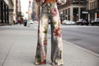 Women's Printed Flare Pants – Mid-Waist Full Length Plus Size