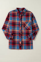 Red Plaid Print Drop Sleeve Loose Shirt