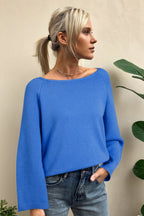 White Solid Color Knit Loose Bracelet Sleeve Dolman Sweater