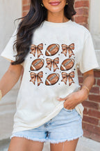 White Football Fashion Bow Print Cotton Blend T Shirt