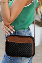 Black Quilted Faux Leather Crossbody Bag 22*6*16cm