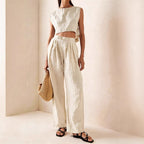 Women's Crew-Neck Loose Casual Two-Piece Set – Breathable T-Shirt & Pants