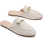 Minorsu Womens Size 8.5 Tan Gold Buckle Memory Foam Insole Low Heel Mule Shoes
