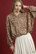 Umgee Leopard Print Balloon Sleeve Blouse