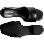 New Pizz Annu Womens 7 Black Faux Leather Open Toe 2.5" Block Heel Shoes w Flaw