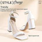 Idifu Womens Size 9 White Faux Leather 4" Block Heel Open Toe Ankle Strap Shoes